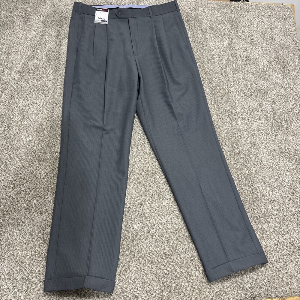 ROUNDTREE & YORKE Men’s 34/32 TravelSmart Pants Pleated Charcoal Gray NWT